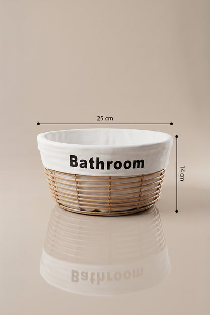 Küçük boy bej banyo sepeti ölçüleri: 25 cm çap, 14 cm yükseklik