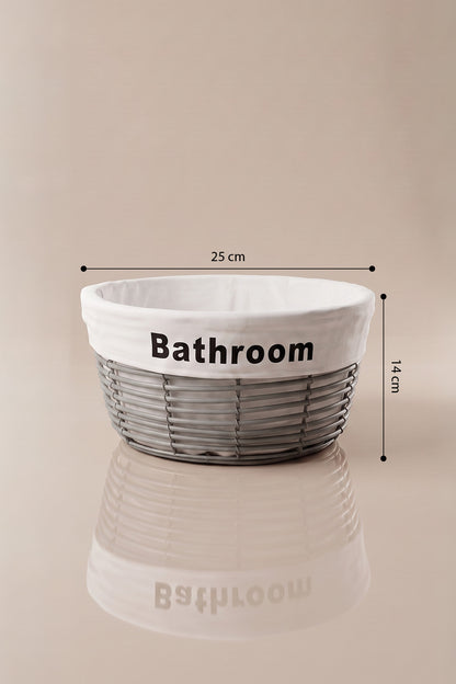 Küçük boy gri banyo sepeti ölçüleri: 25 cm çap, 14 cm yükseklik