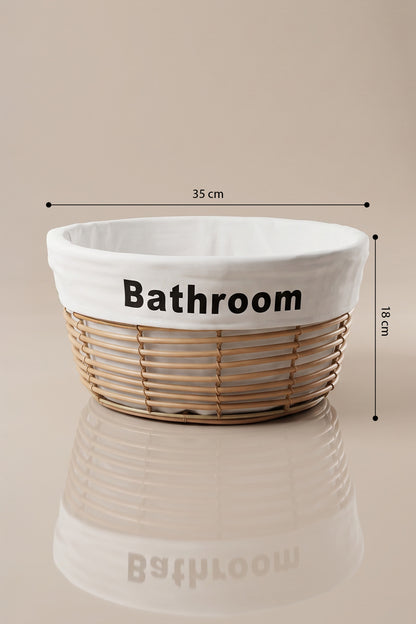 Büyük boy bej banyo sepeti ölçüleri: 35 cm çap, 18 cm yükseklik