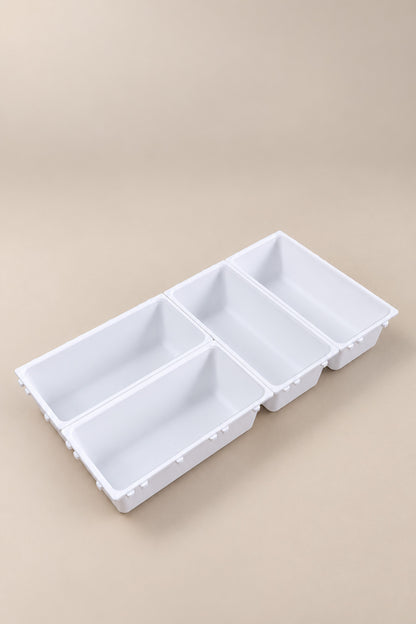 Üç kutu ikili düzende birleşmiş beyaz modüler çekmece organizer