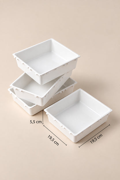 19,5 x 19,5 x 5,5 cm ölçü çizgileriyle modüler çekmece düzenleyici kutu