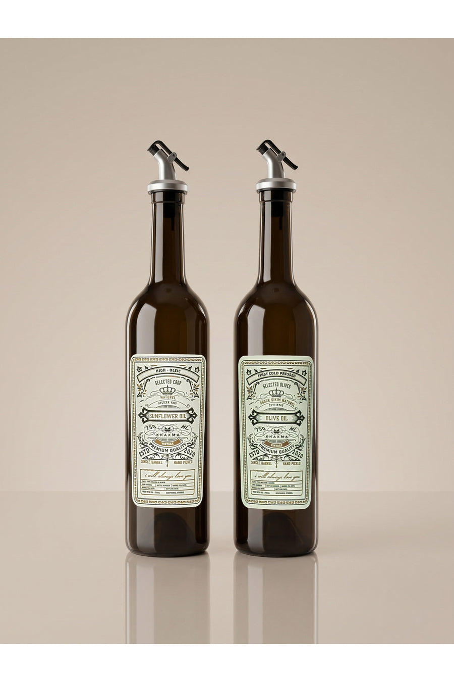 750 ml 2'li Cam Yağdanlık Seti – Vintage Etiketli, Damlatmaz Gümüş Başlıklı