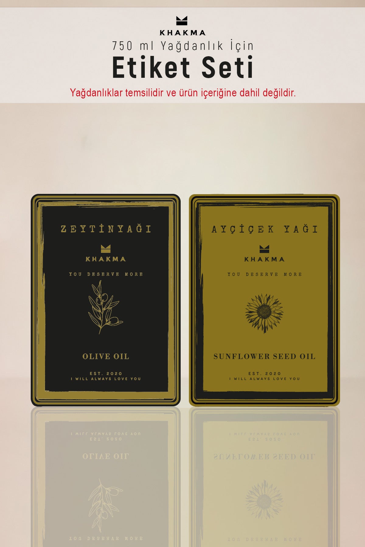 Siyah zeytinyağı ve gold ayçiçek yağı etiketinden oluşan karışık etiket seti
