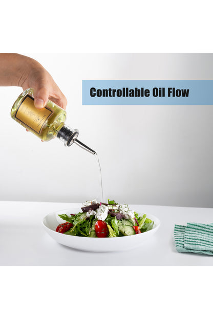 Controllable Oil Flow yazılı görsel: şeffaf yağdanlıktan salataya kontrollü akış