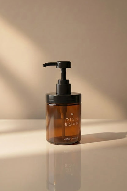 Yandan ışıkla amber cam 250 ml bulaşık deterjanlığı ve siyah pompa