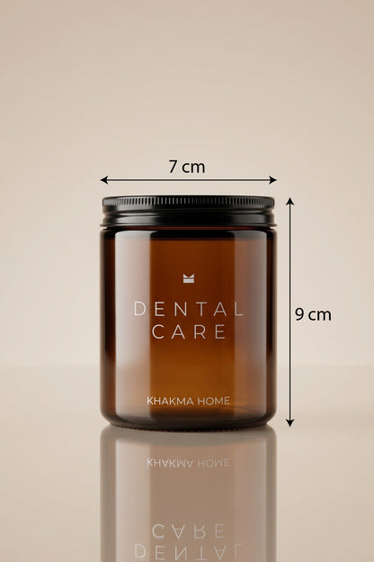 Dental Care amber cam kavanozun ölçüleri: 7 cm çap, 9 cm yükseklik