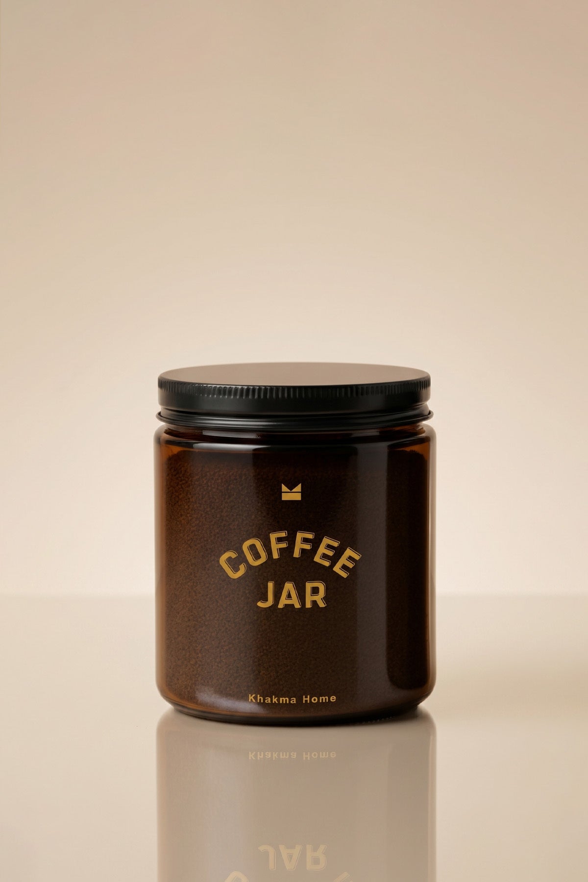 Siyah kapaklı Coffee Jar baskılı amber cam kahve saklama kavanozu
