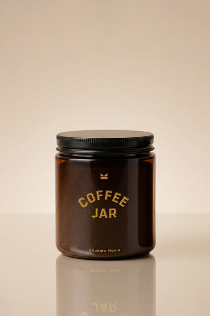 Siyah kapaklı Coffee Jar baskılı amber cam kahve saklama kavanozu