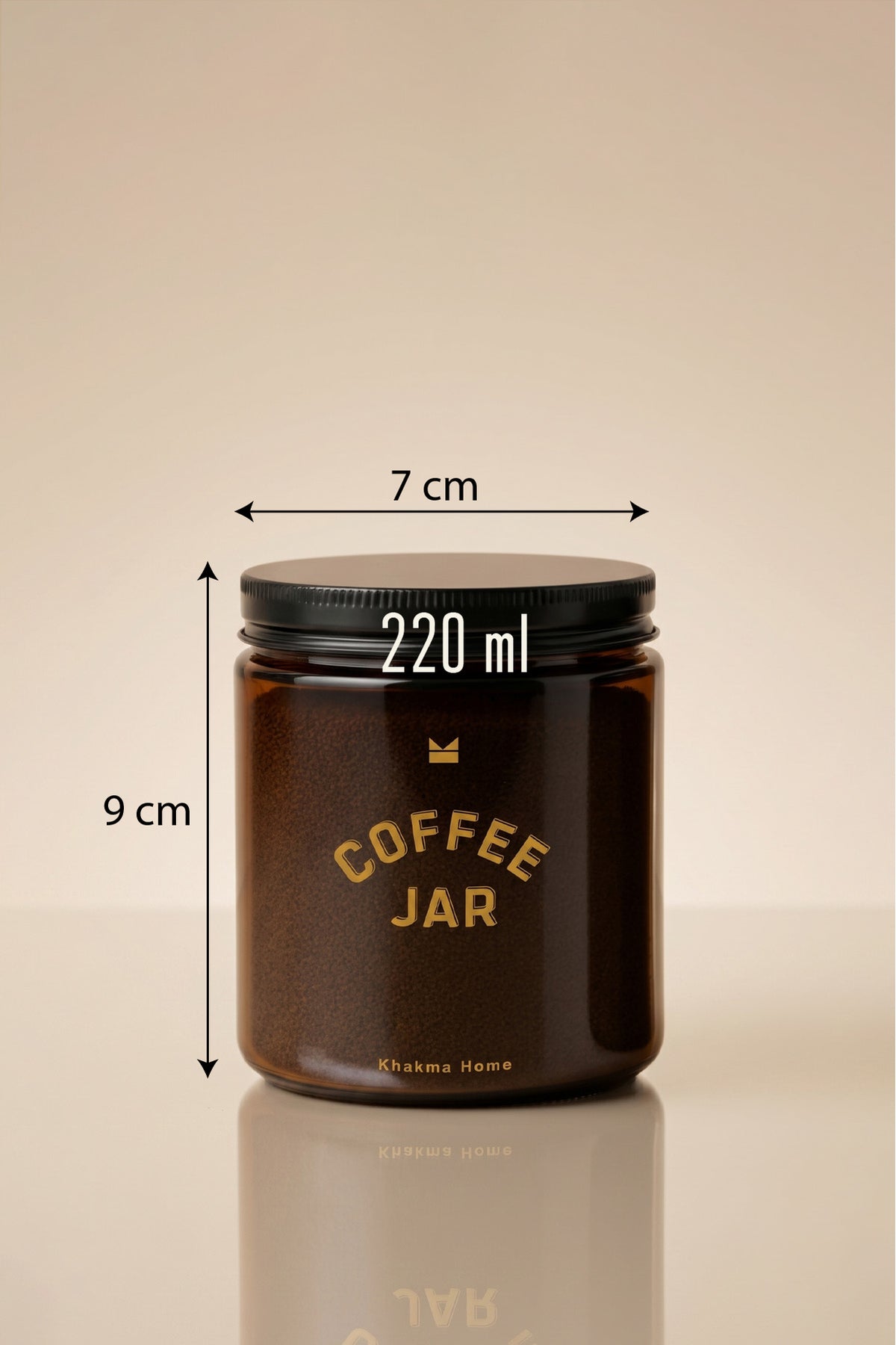 220 ml amber cam kahve kavanozu ölçüleri: 9 cm yükseklik, 7 cm çap