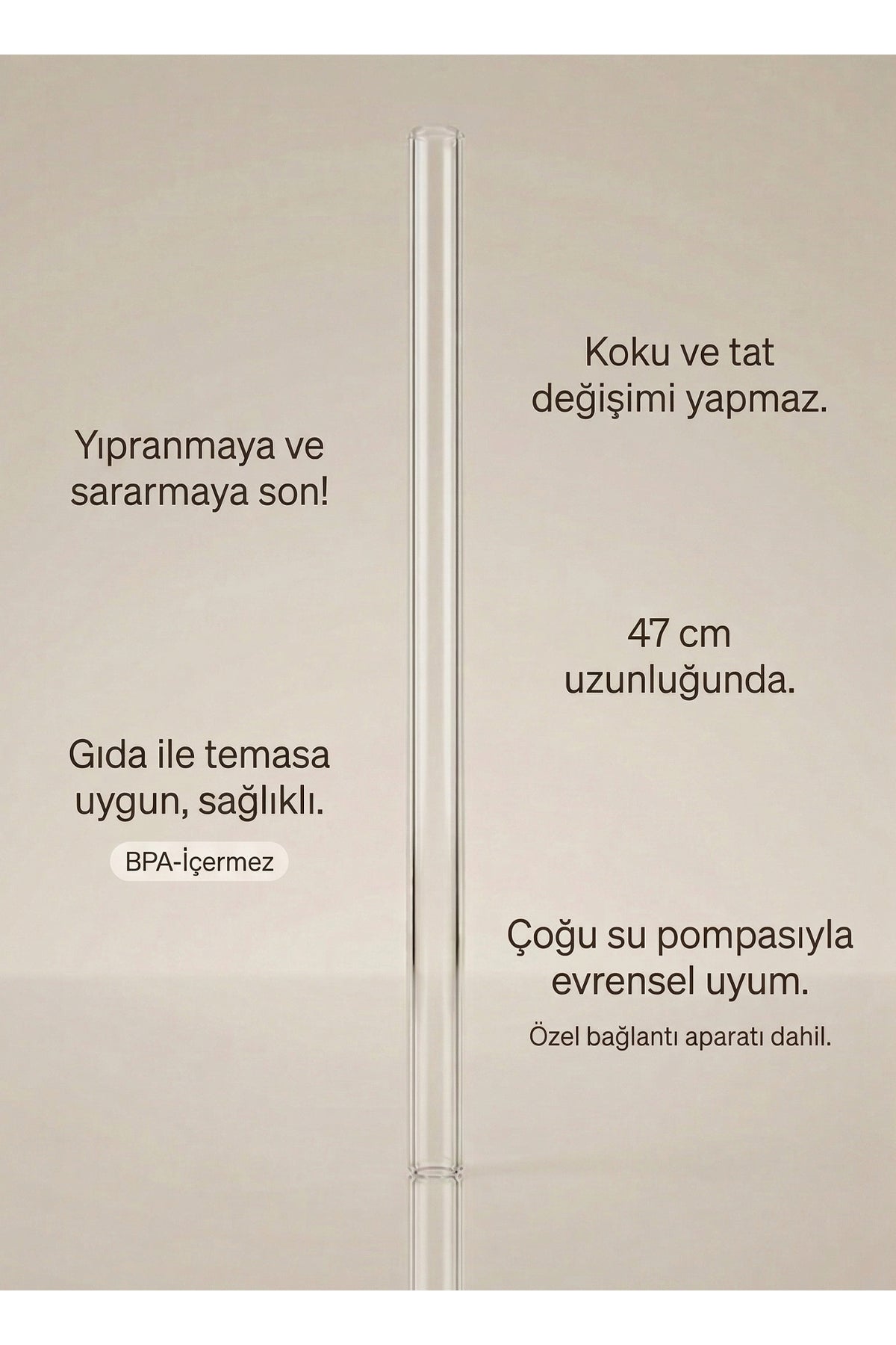 47 cm cam damacana borusu ve koku, tat, uyum özellik yazıları
