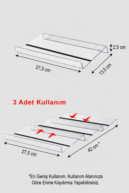 Üç baharatlık standının birlikte kullanımı, 27,5 x 42 cm yerleşim