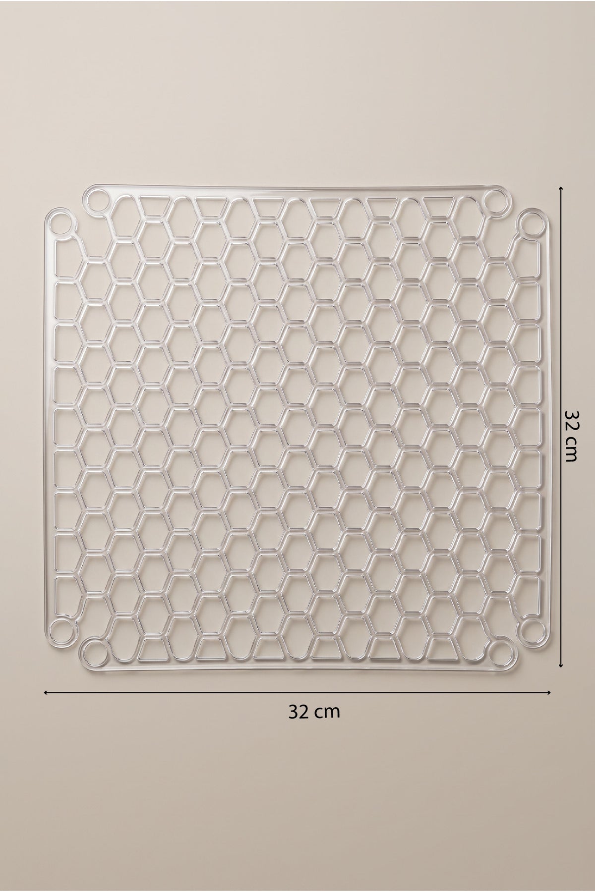 32x32 cm ölçü çizgileriyle şeffaf silikon lavabo ve buzluk matı
