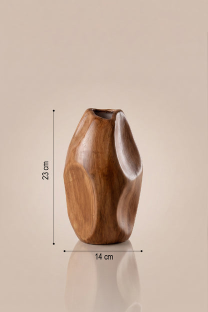 Kahverengi boho vazo 14x23 cm ölçü çizgileriyle