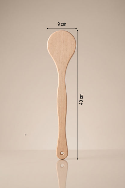 40 cm uzunluk ve 9 cm fırça başı ölçüleri gösterilen ahşap vücut fırçası