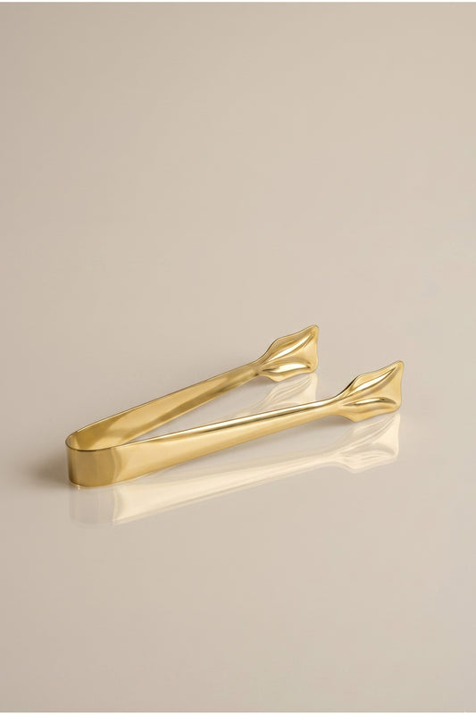 Bej zeminde 12 cm gold paslanmaz çelik şeker maşası