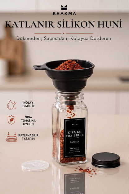 Katlanır silikon huni özellikleri: kolay temizlik, gıdaya uygun, katlanabilir tasarım