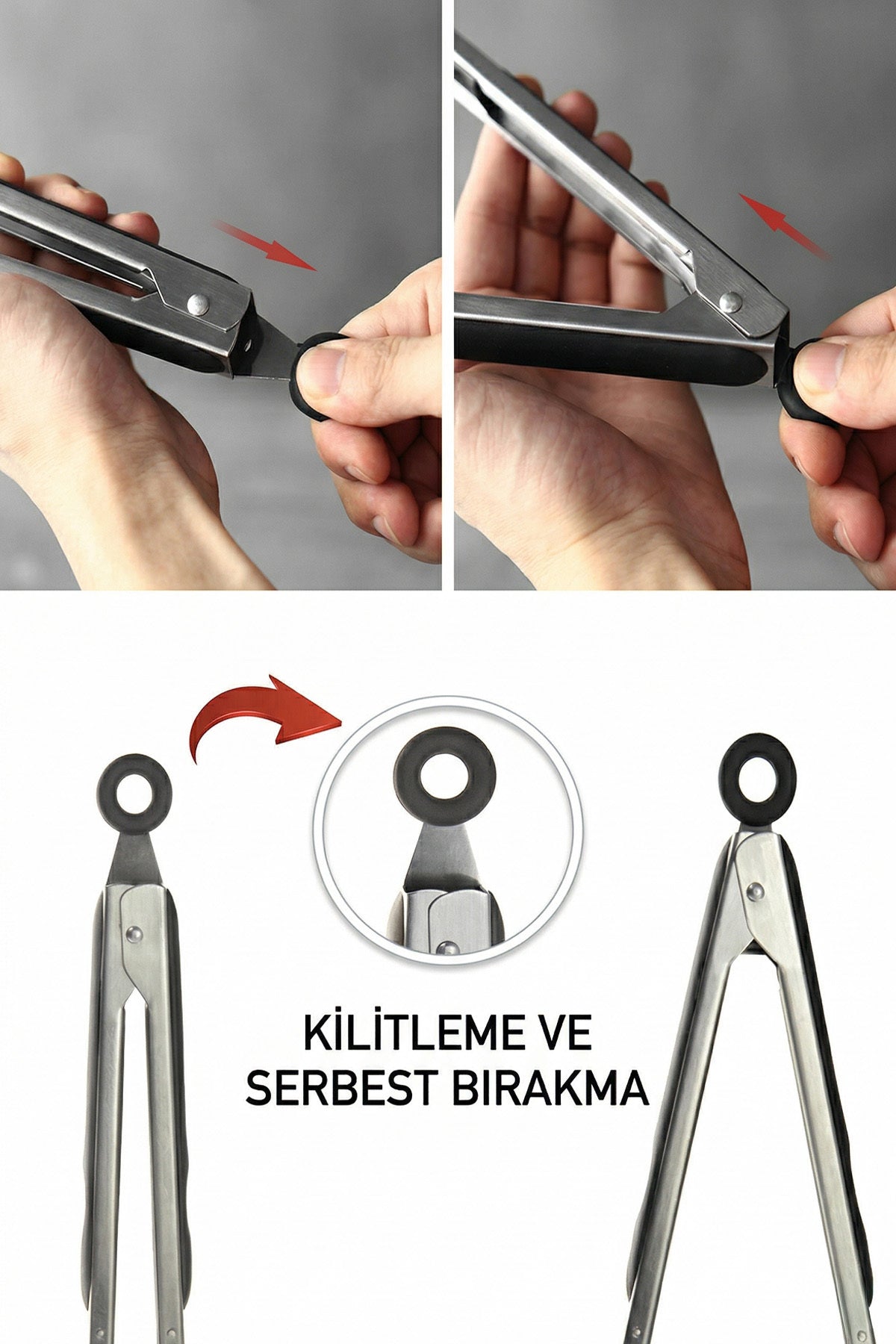 Spatula maşanın halkası çekilerek kilitlenmesi ve serbest bırakılması