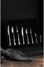 Görseli Galeri görüntüleyiciye yükleyin, Mat Silver 4 Kişilik 28 Parça Vintage Çatal &amp; Bıçak &amp; Kaşık Takımı Kutulu Set Sılverqueenset4
