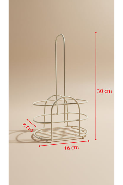 Beyaz metal yağdanlık standının 30 x 16 x 8 cm ölçülerini gösteren görsel