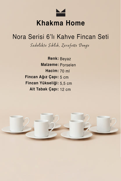 Nora serisi kahve fincan setinin renk, malzeme, hacim ve ölçü bilgileri