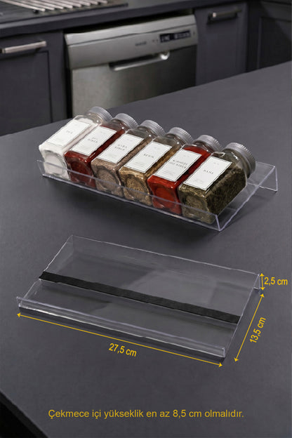Pleksi stand ölçüleri 27,5 x 13,5 x 2,5 cm, çekmece yüksekliği en az 8,5 cm