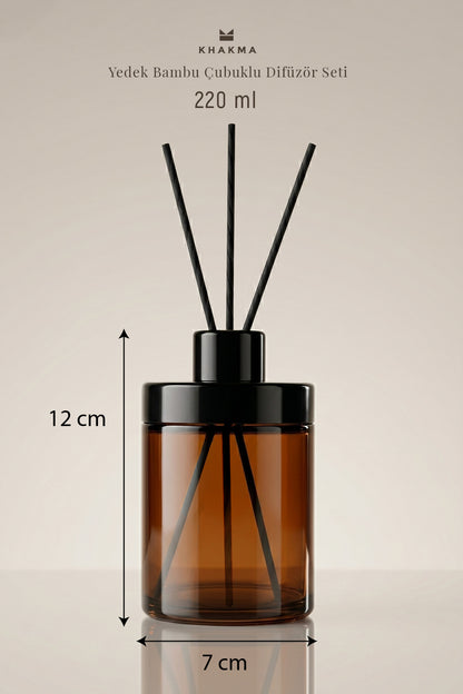 220 ml amber cam difüzör ölçüleri: 12 cm yükseklik, 7 cm çap