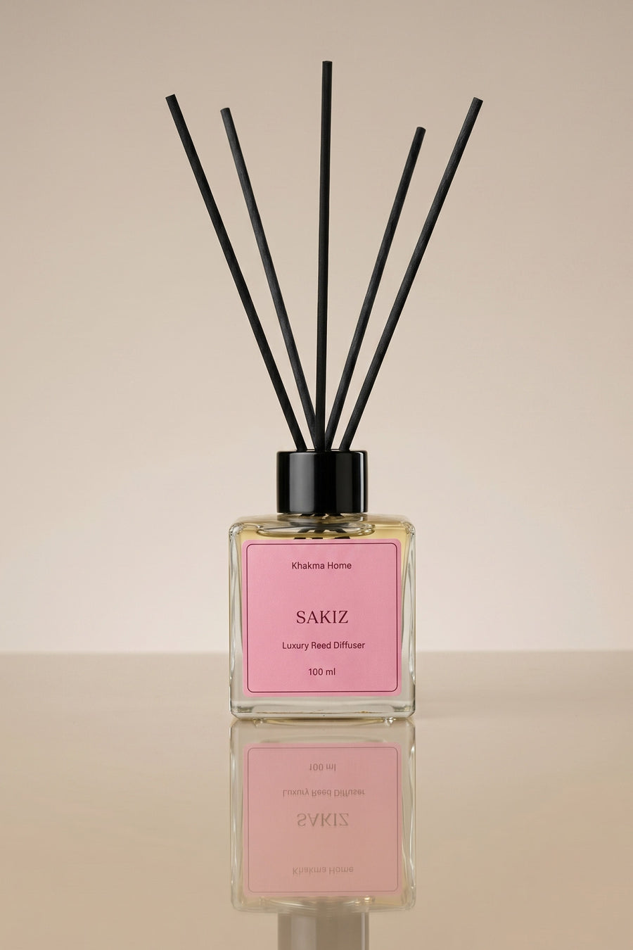 Sakız Kokulu Bambu Çubuklu Oda Kokusu – 100 ml Cam Şişe, 5 Çubuk