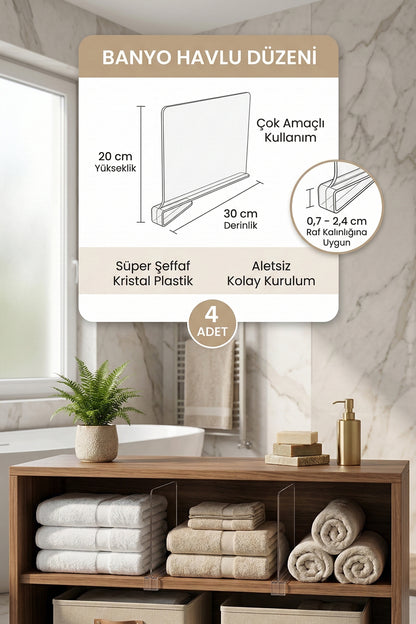 Banyo rafında havlu düzeni için 20x30 cm akrilik ayırıcı ve özellikleri