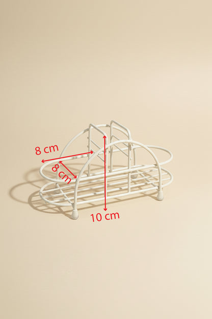 Beyaz sabunluk standı ölçü görseli: 10 cm yükseklik, 8 cm yuvalar