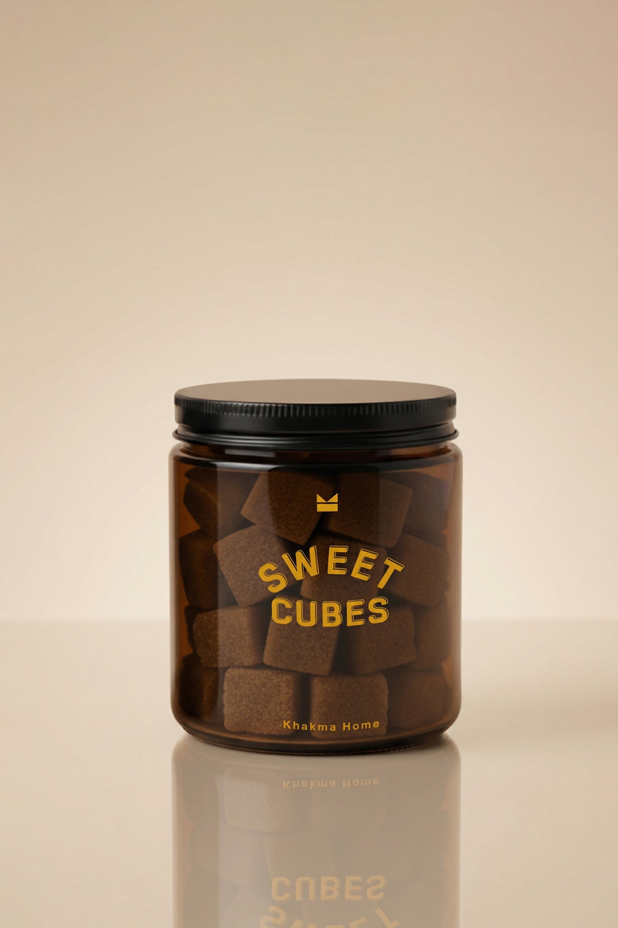 Sweet Cubes Amber Cam Şeker Kavanozu – 220 ml Siyah Kapaklı