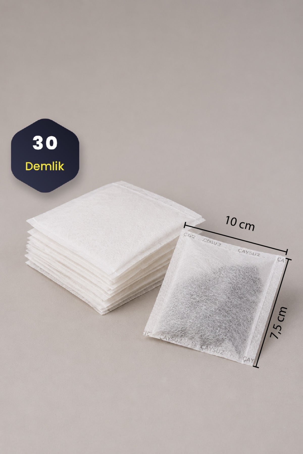 Tek kullanımlık çay süzgeci ölçüleri: 10 x 7,5 cm, 30 demlik paket
