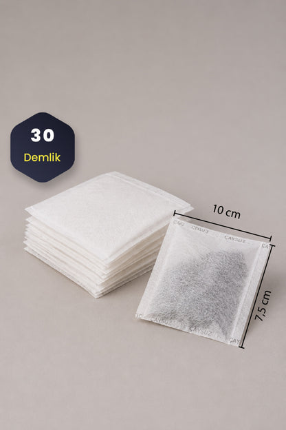 Tek kullanımlık çay süzgeci ölçüleri: 10 x 7,5 cm, 30 demlik paket