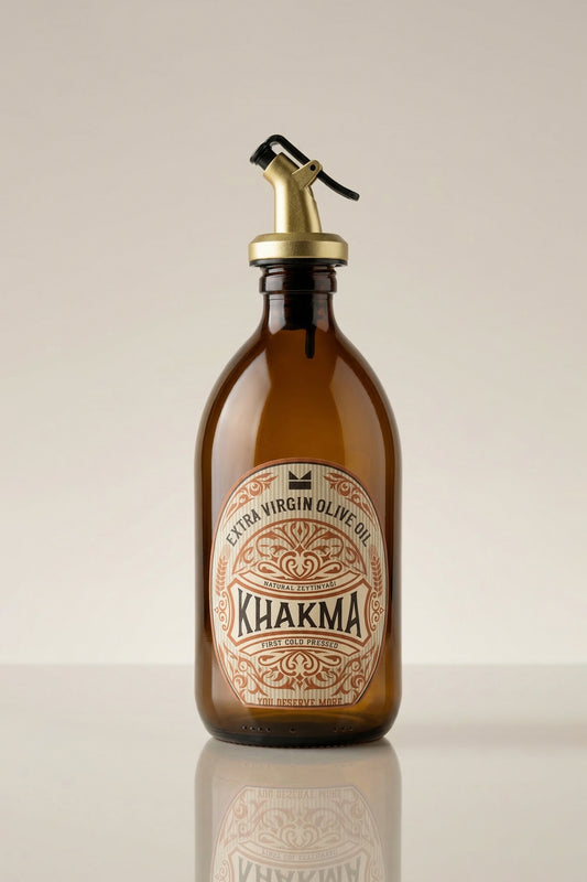 Altın renk damlatmaz başlıklı 500 ml vintage amber cam yağdanlık