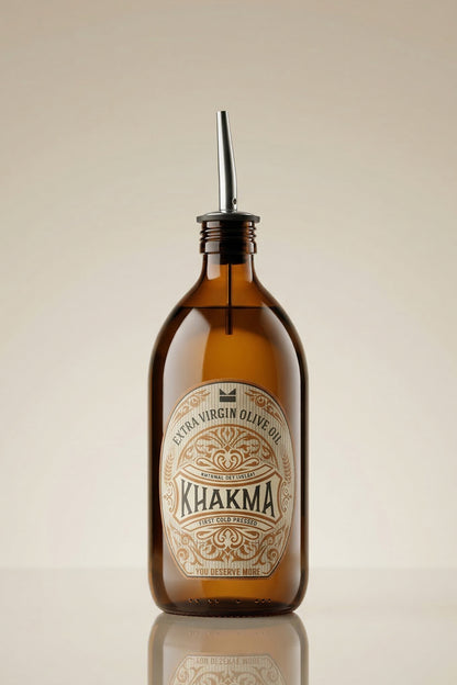 İnce uçlu metal döküm ağzı takılı 500 ml amber cam yağdanlık