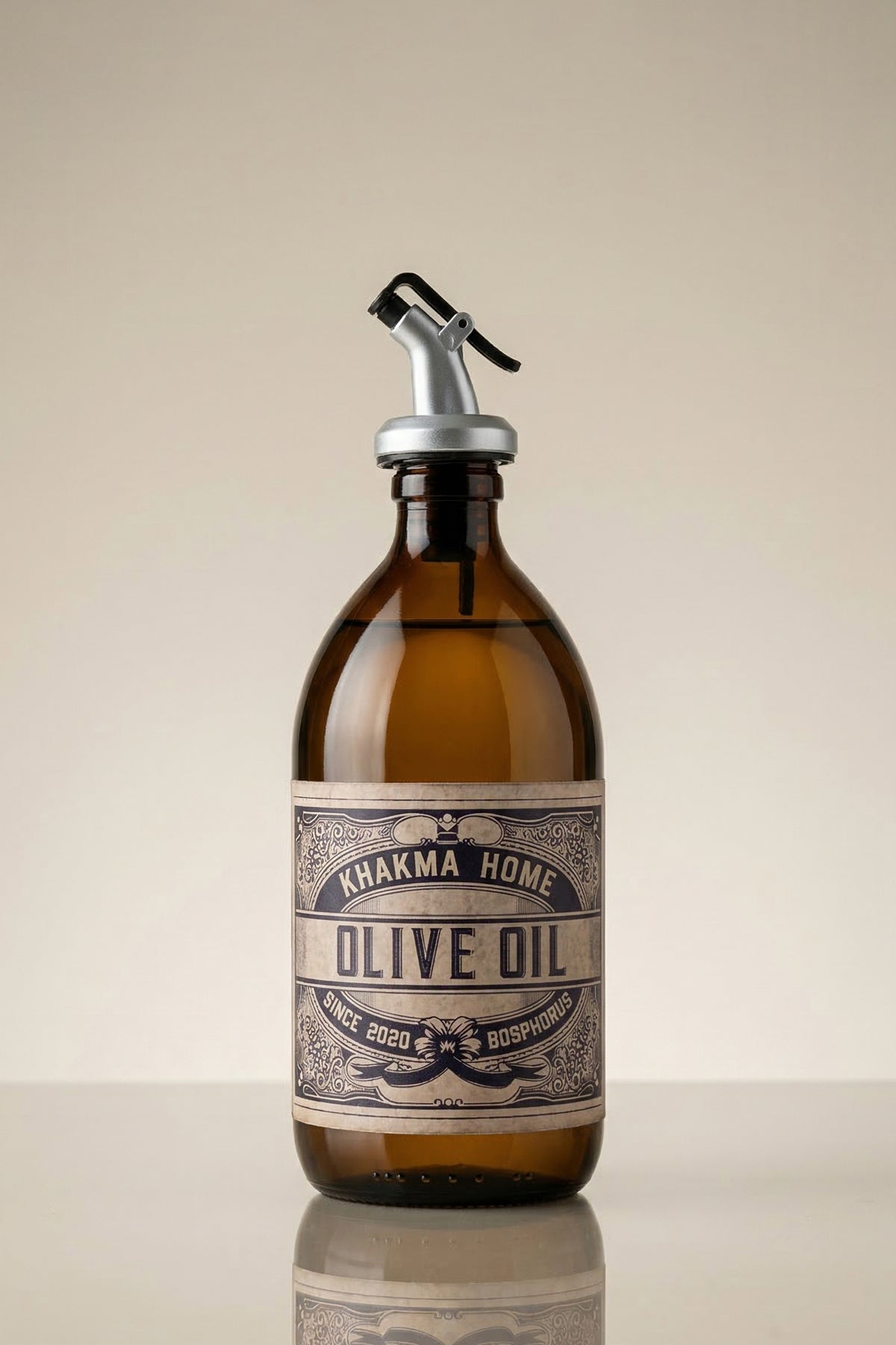 Olive Oil etiketli 500 ml vintage cam yağdanlık ve damlatmaz başlık