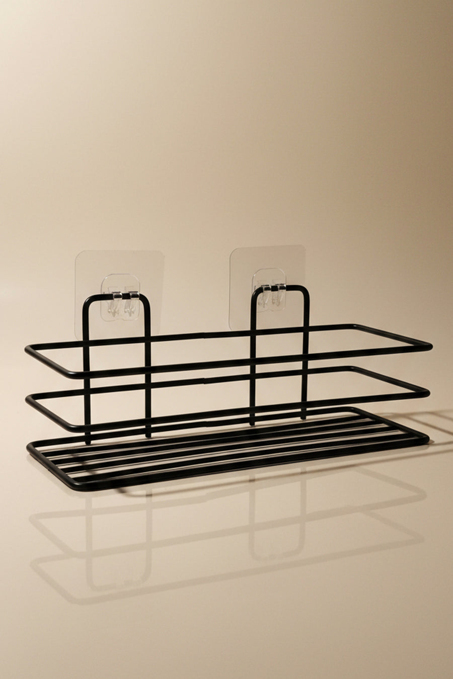 Yapışkanlı Siyah Banyo Rafı – 23x8x6 cm Delmesiz Metal Şampuanlık ve Duş Rafı