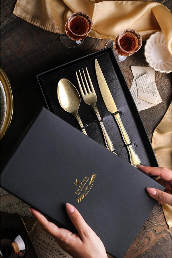Mat Gold Vintage 12Kişilik 36Parça Çatal & Bıçak & Kaşık Yemek Seti Kutulu Aristocratyemek12
