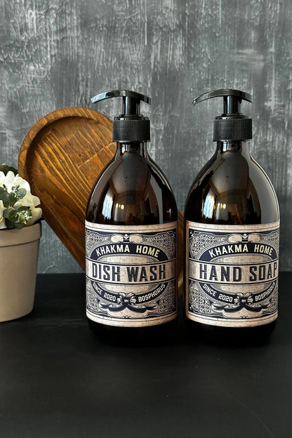 Ahşap Stantlı 500 Ml Amber Renkli 2'li Vintage Cam Sabunluk Seti Vintage1stantlısetsabunluk