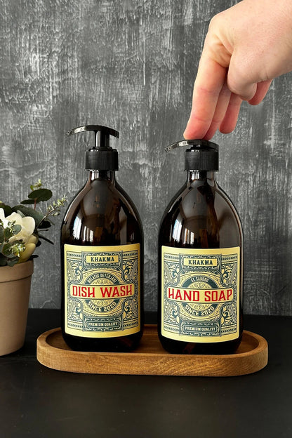 Ahşap Stantlı 500 Ml Amber Renkli 2'li Vintage Cam Sabunluk Seti Vintage2stantlısetsabunluk