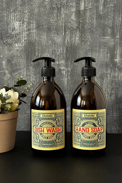 500 ml Amber Renkli 2'li Vintage Cam Sabunluk Seti