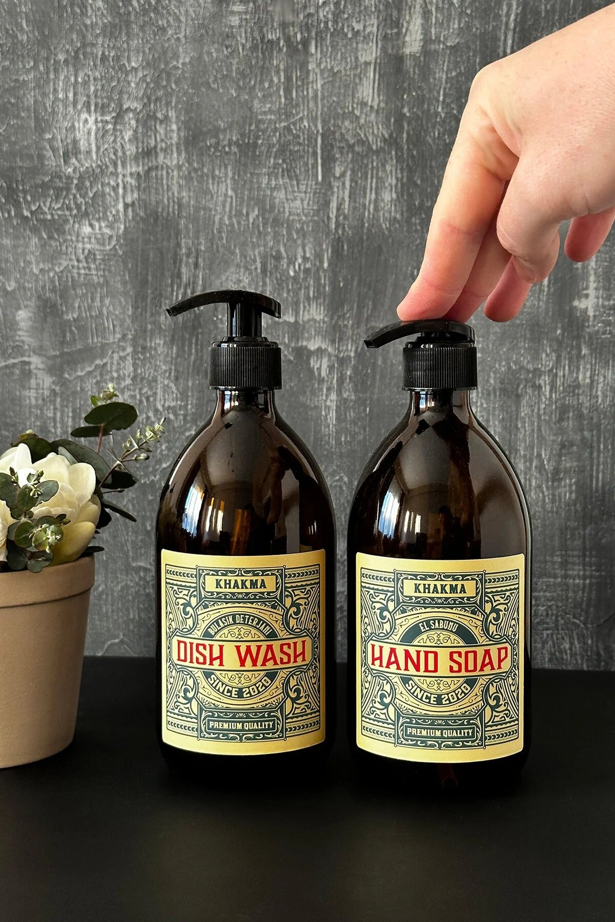 500 ml Amber Renkli 2'li Vintage Cam Sabunluk Seti